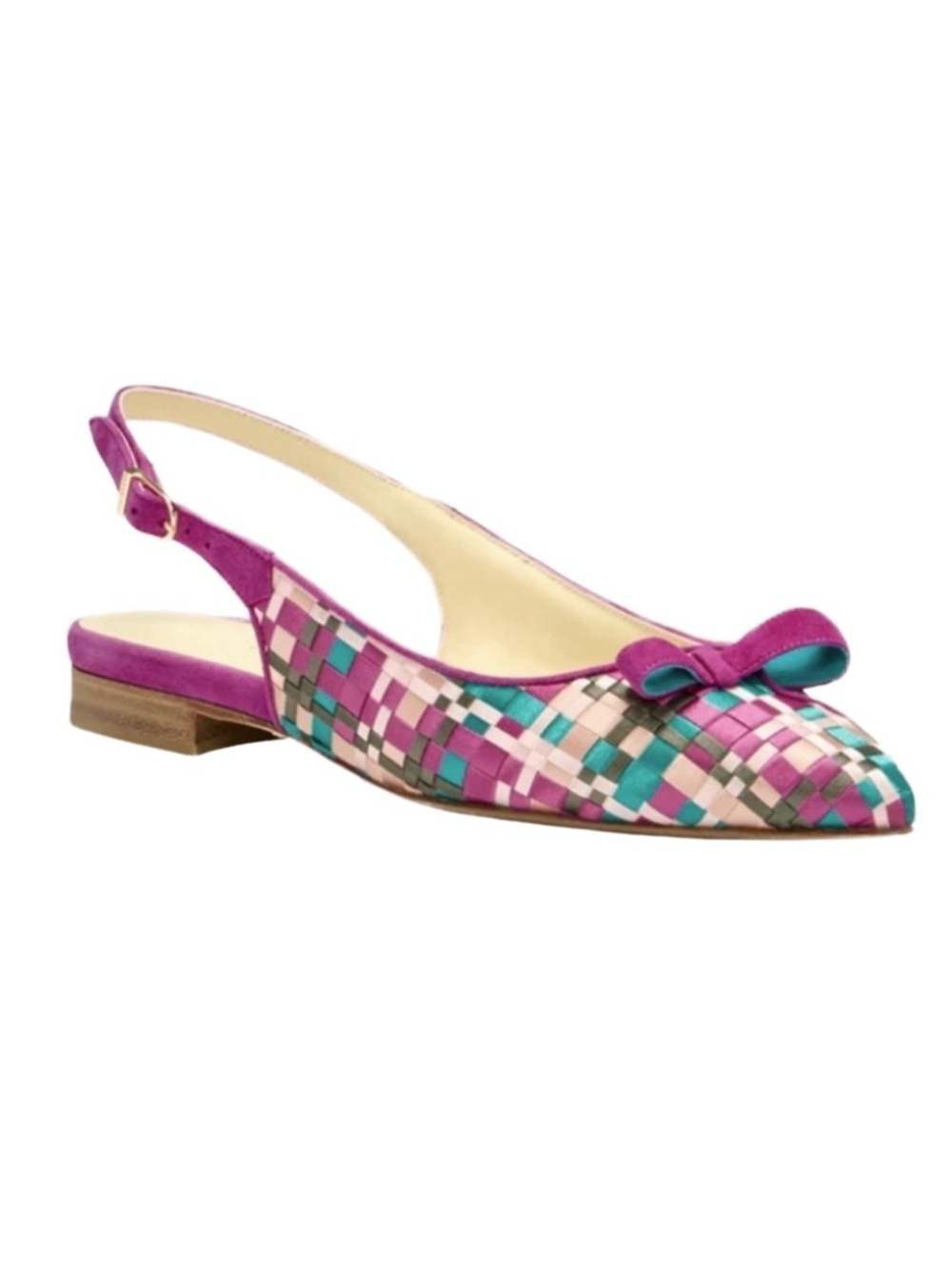 Sarah Flint Natalie Sling Fuchsia & Turquoise Satin Weave Size 39.5